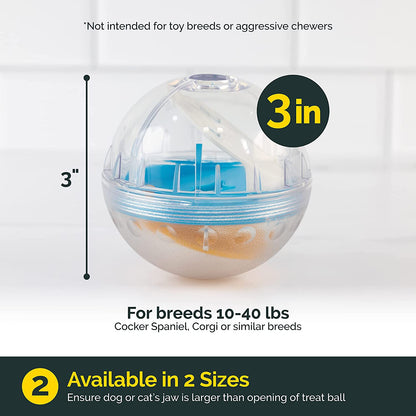 IQ Treat Ball Interactive Dog Treat Ball - 3" Puzzle Treat Dispenser, Durable, Slow Feeder, for All Dog Breeds, Toys to Keep the Busy and Enrichment